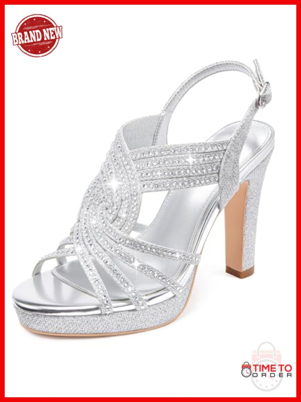 Rhinestone Platform Heeled Sandals Dressy Sparkly Chunky Heels
